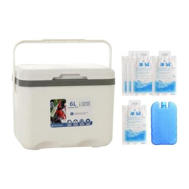 Imagem de Pegciuho Caixa térmica isolada, refrigerador, refrigerador pessoal portátil de 6 litros com bolsa de gelo para bebidas esportivas, churrasco e cozinha, Branco