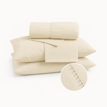 Imagem de Jogo de Lençol Casal 400 Fios 4 Peças – Micropercal Acetinado Peletizado, Toque Extra Macio, Antiácaro, Antialérgico, Não Amassa – Cor Palha