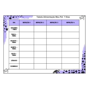Imagem de Tabela de Alimentação para Pet, 7 Dias, 4 Refeições Diárias, Planilha Decorativa com Tartarugas, Multicores (ROXO)