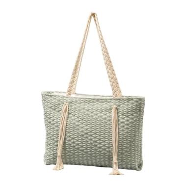 Imagem de GJHFCXSO Bolsa Tote Feminina de Tecido, Bolsa de Ombro Estilosa com Zíper, Bolsa Grande Casual para Trabalho, Férias, Praia,Green