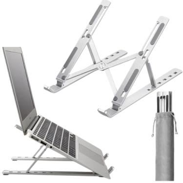 Imagem de Suporte para Notebook e Tablet Dobrável de Alumínio Ergonômico 6 Ângulos Ajustável com Altura Regulável, Portátil, Compatível com Macbook, HP, Dell, Lenovo, iPad 10–17'' com Estojo Incluso