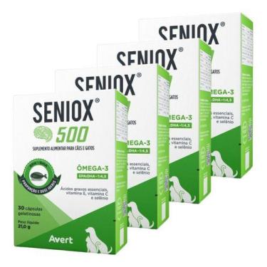 Imagem de Kit 4 Seniox 500 Suplemento Cães Gatos Ômega-3 30 Caps Avert