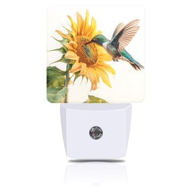 Imagem de FOISIIAEA Luz Noturna De Beija-Flor E Girassol, Conecte Na Parede, Sensor Inteligente Anoitecer Ao Amanhecer, Lâmpada Led 0,5 W Com Eficiência Energética Para Homens, Mulheres, Quarto, Banheiro, Cor