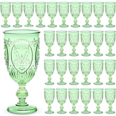 Imagem de Wiwiqing 48 peças de taças de plástico vintage de 212 g taças de vinho de plástico coloridas retrô em relevo para bar de vinhos, suco, chá de bebê, recepção de casamento, festa de grande evento (verde