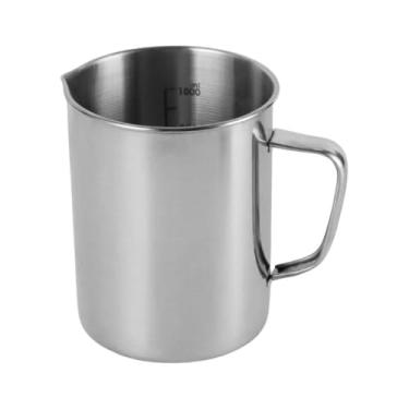 Imagem de SiaBiced Copo medidor de aço inoxidável, jarra de mistura de cozinha 34 oz/1000 ml, recipiente para espumar leite, jarra para latte art espresso