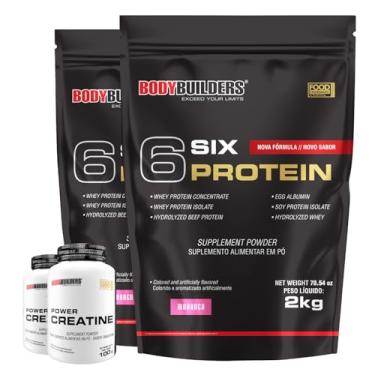 Imagem de Kit 2x 6 Six Protein 2kg + 2x Power Creatina 100g - Bodybuilders (Médio, Morango)