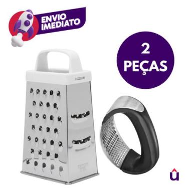 Imagem de Kit 02 Pç Amassador Espremedor Triturador Alho E Ralador de Legumes 4 