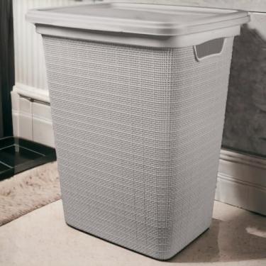 Imagem de Cesto Organizador de Roupa Suja Com Tampa em Plástico Juta 45 Litros Multiuso(CINZA)