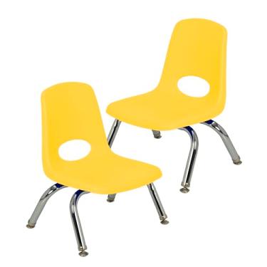 Imagem de Cadeira escolar empilhável de 20 cm, assento de estudante empilhável com pernas de aço cromado e deslizadores giratórios; para creche, pré-escola e ensino em casa - amarelo (pacote com 2), 15408