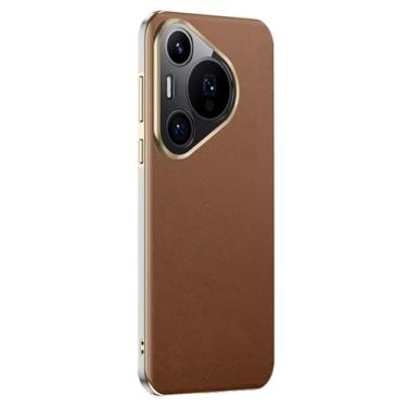 Imagem de LTLMYDAM Capa ultrafina para Huawei Pura 70 Ultra/70 Pro/70 Pro+/70, capa de couro vegano, proteção de câmera de metal, à prova de choque, estilo comercial, latão, 70 Ultra
