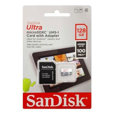 Imagem de SanDisk Cartão de memória 128GB Ultra microSDXC UHS-I Classe 10 100 MB/s SDSQUNR-128G-GN6MN