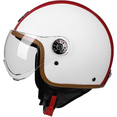 Imagem de Capacetes Retro Motorcycle Half Com Óculos, Capacete De Rosto Aberto 3/4 Couro Capacete Oldtimer Jet Estilo Germ Scooter Cruiser Chopper Capacete Ti-collision Certificado Ece, D, L(58-60cm)