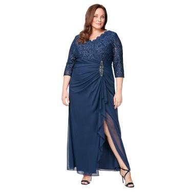 Imagem de Alex Evenings Vestido feminino longo de renda com cintura império, Renda azul marinho Plus, 52