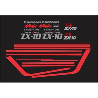 Imagem de Kit Adesivos Kawasaki Ninja Zx-10 1988 Preta Zx1086P1 - Spts