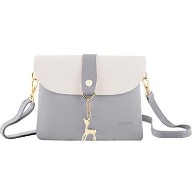 Imagem de AISPARKY Pequena bolsa transversal, bolsa pequena de couro PU para meninas com pingente com alça/alça de corrente dourada, Cinza
