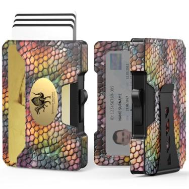 Imagem de Carteira masculina fina – Carteira masculina minimalista com clipe para dinheiro, estojo pop-up de alumínio e compartimentos de couro para cartão de crédito, carteira masculina com bloqueio de RFID