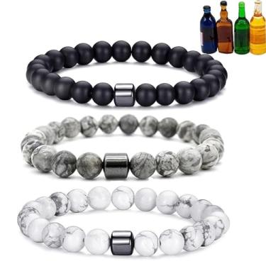 Imagem de DIOWUS Pulseira Glame antiálcool para mulheres e homens, pulseiras de sobriedade GM Mgnetc com contas ajustáveis Hemys Hematita reduzem o desejo de beber, aliviam a ansiedade, estresse, joias presente