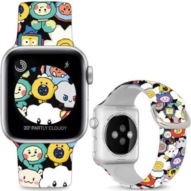 Imagem de Sjiangqiao Pulseiras de relógio de silicone macio compatíveis com Apple Watch SE séries 10, 9, 8, 7, 6, 5, 4, 3, 2 e 1 de 49 mm, 46 mm, 44 mm e 42 mm (série 3 2 1), para mulheres e homens.