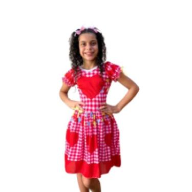 Imagem de Vestido Caipira Coração Menina Festa Junina Dança Quadrilha Moda Infan