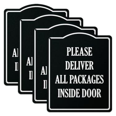 Imagem de 101SIGNCITY - 20 x 25 cm, 4 unidades, placa de entrega de embalagem de alumínio - Por favor, entregue todos os pacotes na placa da porta interna com película protetora para uso externo