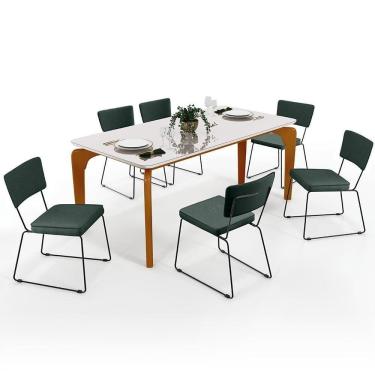 Imagem de Mesa De Jantar 160cm Off White Com 6 Cadeiras Verde Musgo