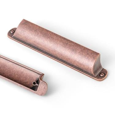 Imagem de Goo-Ki Puxador de gaveta de caixote de cobre antigo 5,04" (128 mm) c-c, pacote com 6 alças de copo de canalização de barras ferragens de cozinha de liga de zinco, 9628AC-128