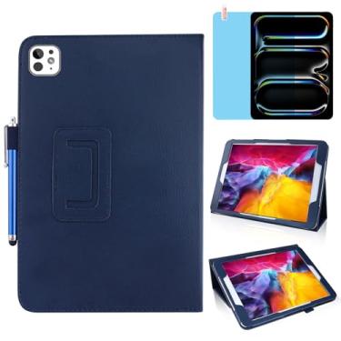 Imagem de Capa de couro fina para iPad Air de 11 polegadas M2 2024 (iPad Air 5ª/4ª geração 2022/2020 10,9 polegadas), suporte multiângulo, capa protetora completa para tablet com caneta Stylus, película de tela