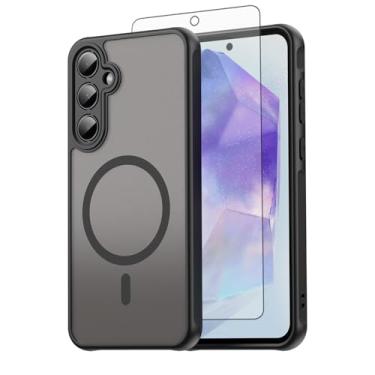 Imagem de Asuwish Capa de telefone para Samsung Galaxy A55 5G, compatível com Magsafe Magnetic, translúcido fosco antiimpressão digital, capa protetora à prova de quedas de grau militar A 55 55A A555G preta