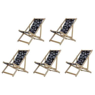 Imagem de Kit 5 Cadeiras Espreguiçadeira Preguiçosa Dobrávl Sem Braço Natural