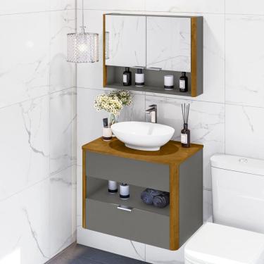 Imagem de Conjunto para Banheiro Santorini com Cuba e Espelheira Canto Curvo