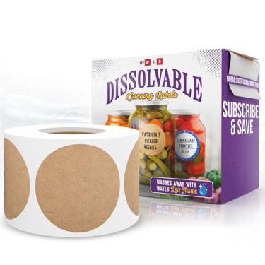 Imagem de MESS Etiquetas de conserva dissolúveis para frascos – 200 etiquetas de frascos de vidro dissolúveis Kraft – Etiquetas de alimentos dissolúveis para recipientes – Etiquetas de frascos de conserva caseiro – Etiquetas de frascos de vidro removíveis 3,8 cm