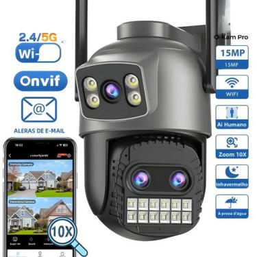Imagem de Câmera Externa 12MP Wifi IP Tela Dupla Zoom 10X PTZ Vigilância Por Víd