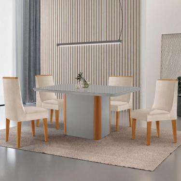 Imagem de Mesa de Jantar Isadora 120cm Tampo MDF Vidro com 4 Cadeiras Lisboa - M