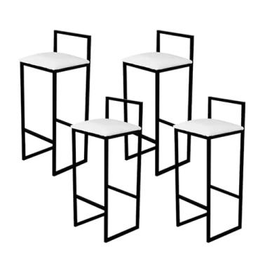 Imagem de Jogo 4 Banqueta Alta Cozinha Bar Balcão Bistrô Industrial Preta Estofado Branco