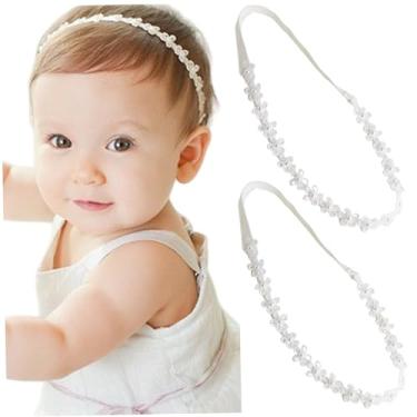 Imagem de Bandanas para bebês, 2 faixas elásticas de renda com flores e pérolas para meninas