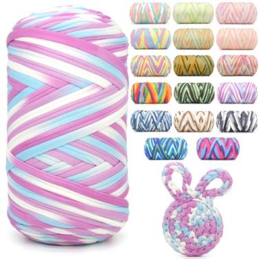 Imagem de Camiseta de 400 g para crochê, camiseta arco-íris, tecido elástico macio, grosso, grosso, fio de crochê para crochê, tricô iniciante, tricô à mão para bolsa/artesanato faça você mesmo/decoração de