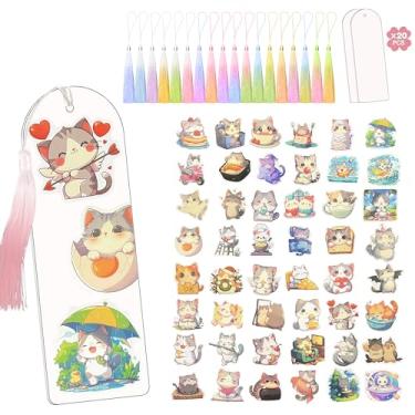 Imagem de 20 peças de acrílico DIY kit de artesanato com 20 marcadores em branco, 50 adesivos UV DTF e 20 fitas gradientes - presente de design criativo para crianças e adultos | Arte de adesivo decalque