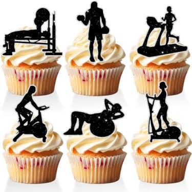 Imagem de Conjunto de decorações de bolo de academia 18 peças de decoração de festa fitness para celebrações de aniversário, adequado para meninos e meninas de 20 e 30 anos, ideal para competições, academia