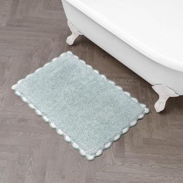 Imagem de Laura Ashley Borda de crochê mesclado 100% algodão 50,8 cm x 81,3 cm antiderrapante tapete de banho, azul-piscina