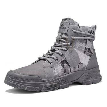 Imagem de TERBOFIN Botas militares táticas masculinas confortáveis para combate, botas leves de camuflagem de cano alto com sola macia e salto mais grosso para caminhada casual no trabalho, Cinza claro, 38