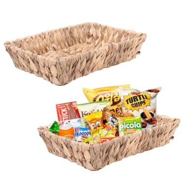 Imagem de Yomjarl Organizador de lanchonete, organizadores de despensa e caixas de armazenamento, cesta de lanche tecida à mão para bancada, natural – caixa de exibição de lanche de jacinto de água, doces