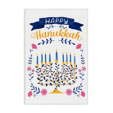 Imagem de Stupell Industries Design de arte de parede em tela floral Menorah Happy Hanukkah por JJ Design House LLC, 91 x 61 cm