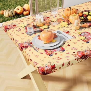 Imagem de misaya Toalha de mesa retangular de vinil, capa de mesa ajustada, impermeável, borda elástica, forro de flanela, toalha de mesa de plástico para mesas dobráveis de 1,82 m para o outono, Dia de Ação de