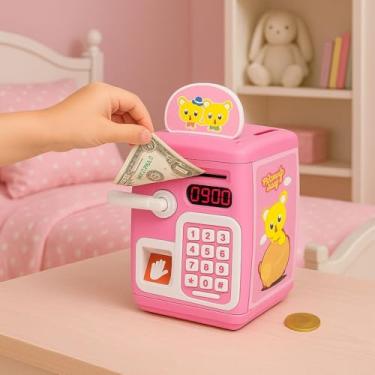 Imagem de Cofre Digital Infantil Com Puxador Automático Rosa Educativo