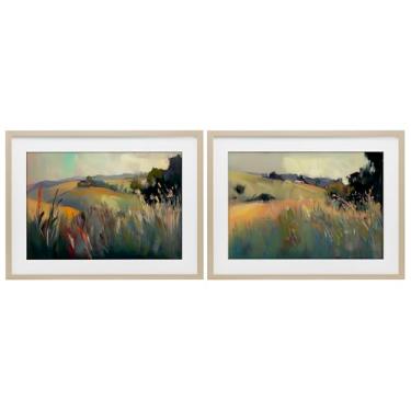 Imagem de Stupell Industries Conjunto de impressão emoldurada de bétula em vidro de 2 peças da Tranquil Plains Hillside por Elara Yasna, 43 x 58 cm