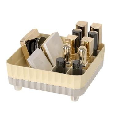Imagem de Organizador de maquiagem Organizador de maquiagem de vaidade de plástico com vários compartimentos Anti Slip Design Caixa de armazenamento cosmético portátil para mulheres itens (Creme de prata