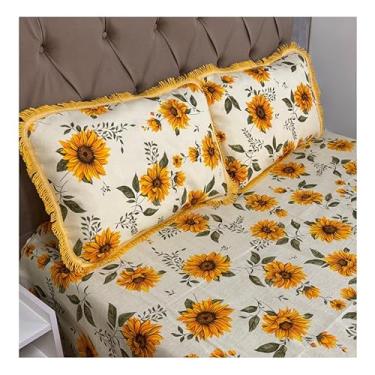 Imagem de Jogo de Colcha Casal Box Linhão com Franja e Fronhas Algodão – Cobre Leito Estampado Dupla Face, Macio e Durável(MODELO - 27)