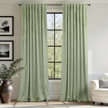 Imagem de Cortinas de veludo boho verde sálvia 227 cm de comprimento para sala de estar, sala de jantar, supermacia, texturizada, herança, pelúcia, meados do século, cortinas modernas para casa de campo para