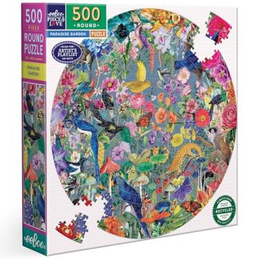 Imagem de Eeboo - Quebra-cabeça redondo, 500 peças, jardim do paraíso, quebra-cabeça adulto de papelão formato redondo, ilustrações de flores e pássaros, diâmetro 58,5 cm