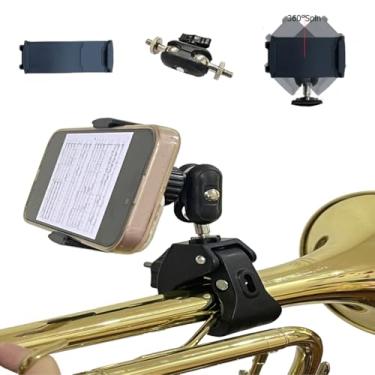 Imagem de Lira de música ajustável para trompete, faixa de marcha, clipe de latão ajustável para trompete, oboé e clarinete, rotação de 360° e design leve durável para músicos, artistas, sessões de prática